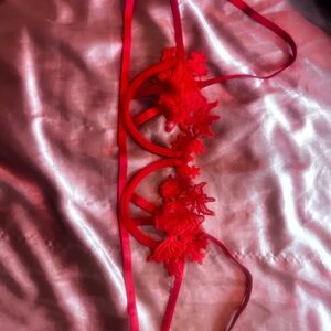 Red Flowered Cupless Bra